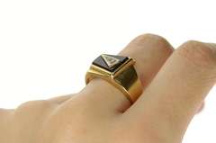 10K Yellow Gold Ornate Retro Squared Black Onyx Diamond Ring
