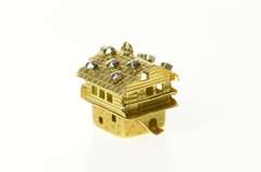 18K Yellow Gold 3D Ornate Retro Cabin House Home Charm/Pendant