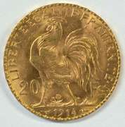 Superb Gem BU 1914 France 20 Francs Gold 'Rooster' coin