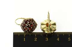 14K Yellow Gold Pave Garnet Domed Cluster Dangle Retro Earrings