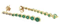 Fantastic Graduated Round Cut Emerald & Diamond Dangle Earrings