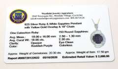 Mesmerizing Massive 18.00CTS Cabochon Cut Natural Star Ruby & White Sapphire Necklace in Vermeil