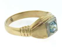 Handsome Yellow Gold Blue Zircon Gents' Ring