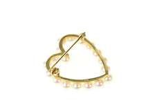 14K Yellow Gold Retro Classic Pearl Heart Love Symbol Pin/Brooch