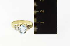 9K Yellow Gold Blue Topaz Diamond Two Tone Statement Ring