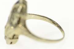 18K White Gold Art Deco Diamond Syn. Sapphire Filigree Ring