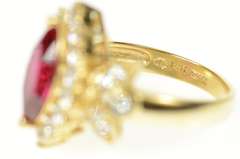 14K Yellow Gold Marquise Syn. Ruby Ornate Halo Statement Ring