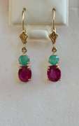 14kt Solid Gold, Ruby, & Emerald Earrings