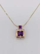 14kt Solid Yellow Gold Amethyst & Diamond Pendant Necklace