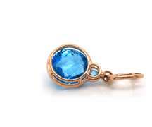 Stunning 14kt YG Blue Topaz and Diamond Halo Dangle Earrings