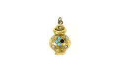 18K Yellow Gold Victorian Stylized Pearl Turquoise Urn Charm/Pendant