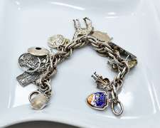 Souvenir Sterling and Pewter Charm Chain Bracelet