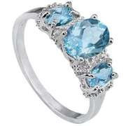 STERLING SILVER 1.31 CT BABY SWISS BLUE TOPAZ & DIAMOND RING