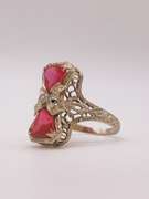 Fancy Antique 14kt Gold, Ruby, & Diamond Cocktail Ring