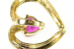10K Yellow Gold Heart Syn. Ruby Diamond Accent Curvy Pendant