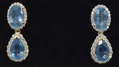 Striking Aquamarine & Diamond Earrings in 14KT Yellow Gold