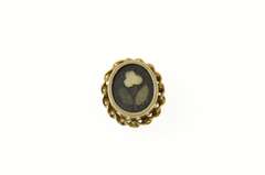 10K Yellow Gold Black Onyx Floral Inlay Victorian Button Cover