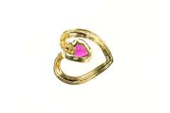 10K Yellow Gold Heart Syn. Ruby Diamond Accent Curvy Pendant