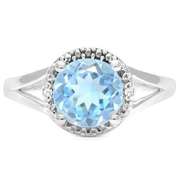 STERLING SILVER 2.37 CT BABY SWISS BLUE TOPAZ & DIAMOND RING