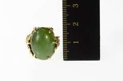 14K Yellow Gold Retro Ornate Nephrite Cabochon Floral Ring