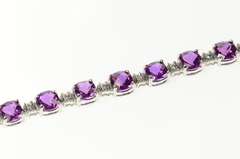 10K White Gold Faceted Cushion Amethyst Diamond Accent Bracelet