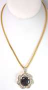 Gorgeous Colossal 50.00CTS Cabochon Cut Natural Star Ruby & White Sapphire Filigree Necklace in Vermeil
