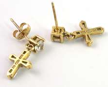 Subtle Crystal Cross Dangle Earrings in Sterling Silver