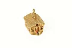 14K Yellow Gold 3D Ornate Retro School House Charm/Pendant