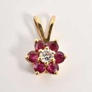 Sweet Ruby & Diamond Flower Pendant