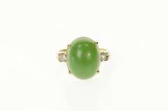 14K Yellow Gold Oval Nephrite Cabochon Ornate Cocktail Ring