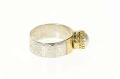 Sterling Silver Pear Two Tone Ornate Hammered Statement Ring