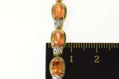 10K Yellow Gold Oval Mexican Fire Opal Diamond Tennis Bracelet