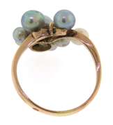 Elegant Grey and White Pearl Flower Yellow Gold Ring