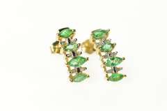 10K Yellow Gold Marquise Emerald Diamond Accent Semi Hoop Earrings