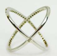 Sterling Cross-Over X Ring of Pave CZ's, Size 8