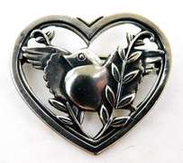 Vintage Coro Sterling Heart & Dove Pin