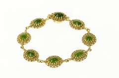 14K Yellow Gold Elaborate Ornate Retro Nephrite Filigree Bracelet