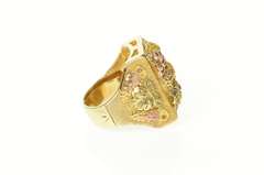 10K Yellow Gold Elaborate Black Hills Leaf Squared Cluster Ring