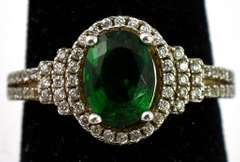 Vibrant Green & White Crystal Ring in Sterling Silver
