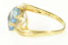 14K Yellow Gold Blue Topaz Diamond Accent Ornate Bypass Ring