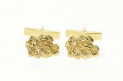 14K Yellow Gold Raw Textured Nugget Cluster Abstract Cuff Links