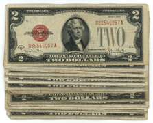 Larger lot of 20 Series of 1928 $2 Red Seal Notes