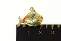 14K Yellow Gold Rainbow Enamel Fish Puffy Retro Charm/Pendant