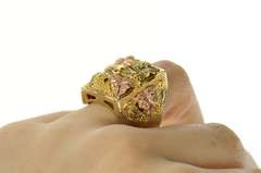 10K Yellow Gold Elaborate Black Hills Leaf Squared Cluster Ring