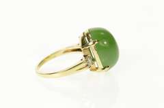 14K Yellow Gold Oval Nephrite Cabochon Ornate Cocktail Ring