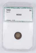 MS60 1868 Silver Three-Cent Piece - Trime - Type III - Graded PCI