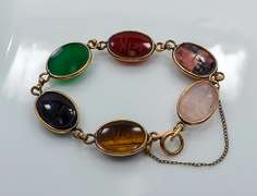 Vintage 12K Gold Filled Natural Stone Scarab Link Bracelet