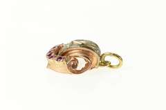 14K Rose Gold Art Deco Diamond Ruby Ornate Scroll Statement Pendant