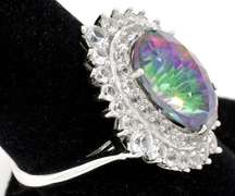 Stunning 8.00CTS Oval Diamond Cut Mystic Topaz & White Topaz Ring in Sterling Silver