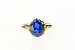 10K Yellow Gold 1940's Classic Syn. Sapphire Ornate Statement Ring